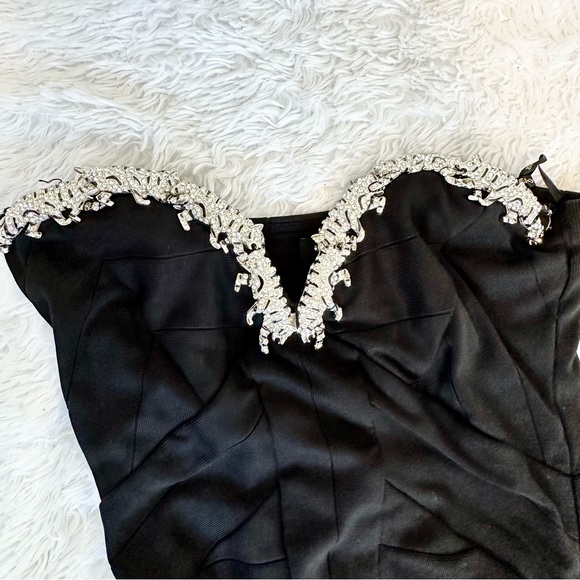 Sky Black Strapless Bandage Tiger Rhinestone Dress - Picture 11 of 14